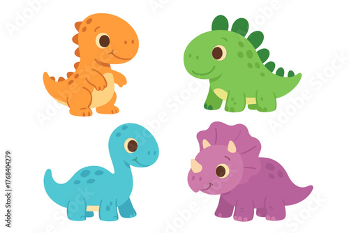 Adorable, colorful set of little dinosaurs featuring cute baby dinosaur characters in a vector illustration