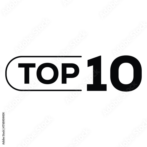 Bold graphic: "TOP 10" badge with "TOP" on red and "10" in a red-outlined circle. Clear vector for announcing top rankings, lists, or best-of features.