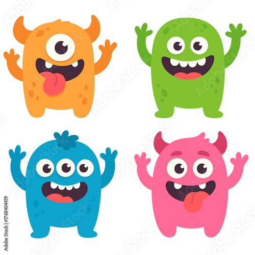Celebrate Halloween with a vibrant 3D monster set featuring a cute, kawaii cartoon baby character that’s both scary and funny, complete with eyes, tongue, fangs, and raised hands, set against a white