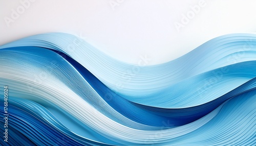 Ocean Wave Shape Made Of Simple Light Blue And Blue Wavy Lines On White Simple Abstract Blue Background With Copy Space 4K Resolution