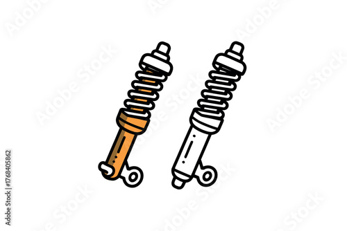 Two shock absorbers, one colored orange and white, the other in outline, are shown against a white background.