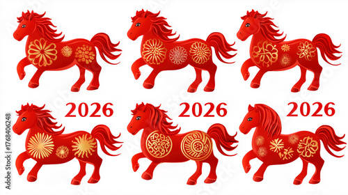 Red Fiery Horse illustration symbolizing the year 2026 with vibrant designs