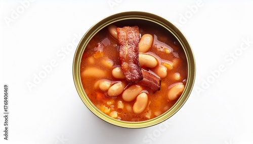 tin can of campbell s brand bean with bacon soup isolated on a white background