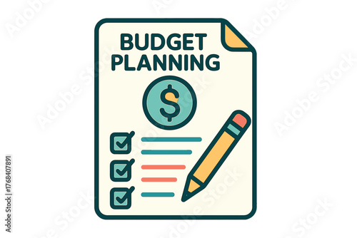 Budget planning sheet document with checklist and pencil on transparent background  