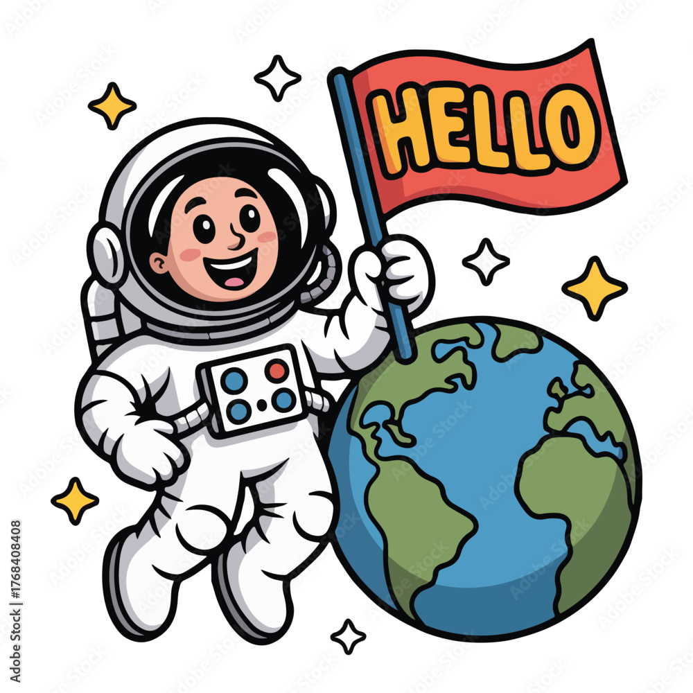 Fototapeta premium Creative Hello Vector Collection Featuring Flat Solid Color Designs of Balloons, Festivals, Space, Music, Fireworks, Nature and Multilingual Greeting Art