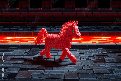 Creative pixel blur image of symbol of 2026 year Red Fiery Horse