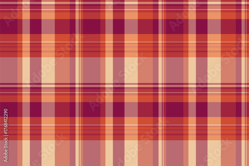Bedroom check fabric background, endless plaid textile tartan. Hipster texture seamless vector pattern in red and orange colors.