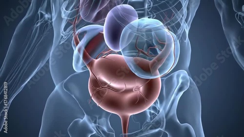 Wallpaper Mural 3D Render of Bladder and Urogenital Anatomy, translucent body, medical education use Torontodigital.ca