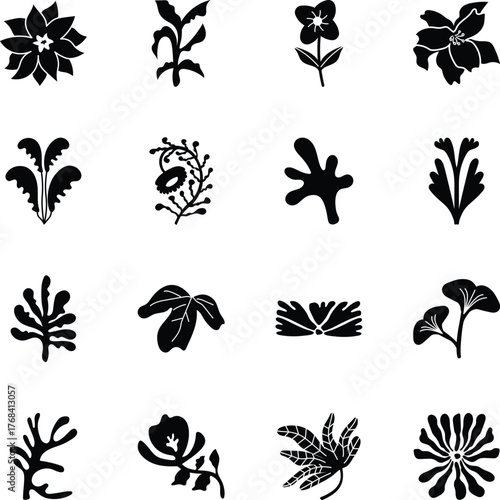 Collection of Botanical Glyph Style Icons 

