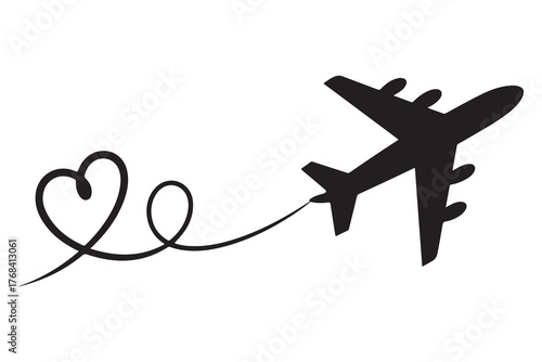 Heart and airplane silhouette travel love concept icon
