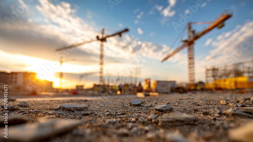 Construction site sunset: ground level view