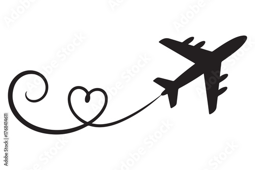 Heart and airplane silhouette travel love concept icon
