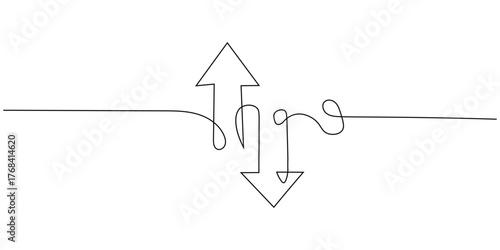 Continuous line design of arrows pointing up and down icon set. growth, decline, and dynamic movement symbol. vector illustration.