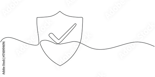 Continuous line drawing of Shield with check protect icon set. reliable safety and assurance symbol. vector illustration.