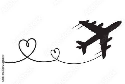 Heart and airplane silhouette travel love concept icon
