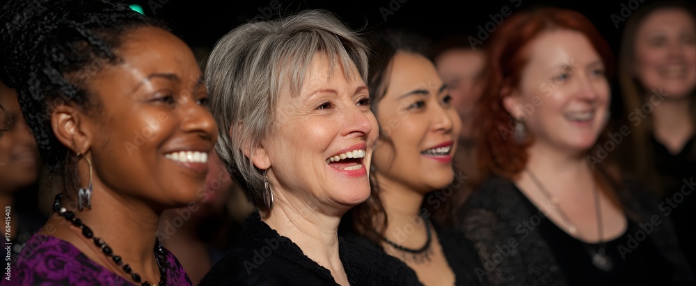 Fototapeta premium Joyful voices blend as a fun crew bursts into cheerful laughter together