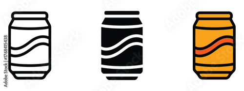 Soda can icon set. refreshment and energy symbol. vector illustration.