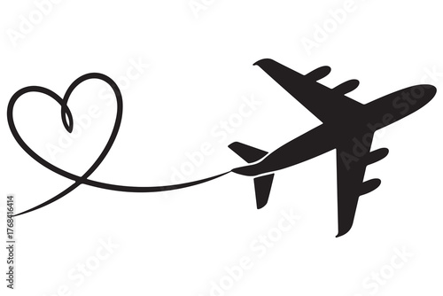 Heart and airplane silhouette travel love concept icon
