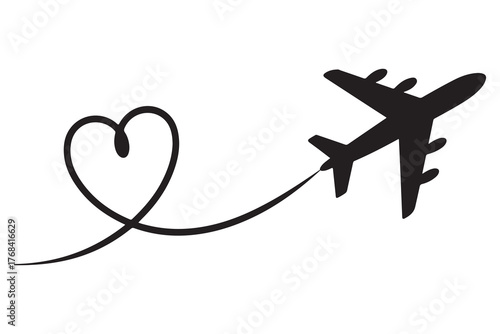 Heart and airplane silhouette travel love concept icon
