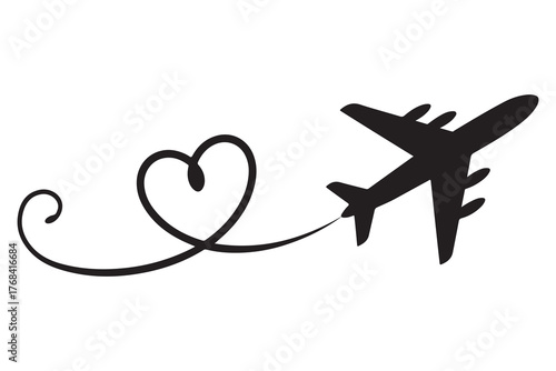 Heart and airplane silhouette travel love concept icon
