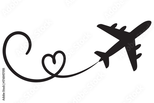 Heart and airplane silhouette travel love concept icon
