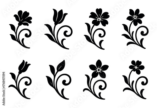 Elegant black floral silhouette set on gradient gray background