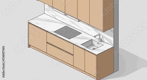 Modern kitchen design showcases sleek cabinetry, marble countertop, and state-of-the-art appliances for a beautiful, functional space that inspires culinary creativity