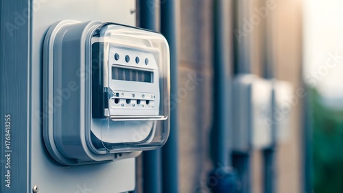 Close-up of an electrical meter mounted on a building's exterior, displaying numbers.