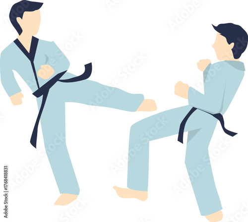 Dynamic martial artists practicing self-defense techniques with focused energy