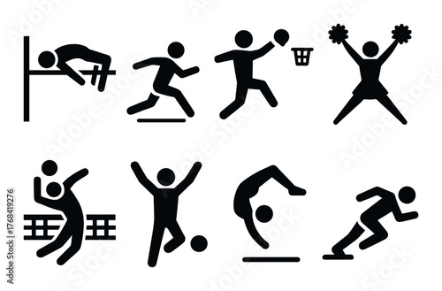 Silhouette icons of various sports and fitness activities