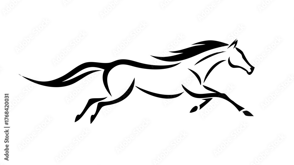 Obraz premium Dynamic running horse logo for equestrian brand, minimalist equine design symbolizes strength, freedom, and agility, great for sports or animal themes