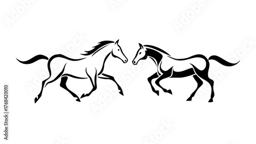 Dynamic equine duo in elegant black and white, symbolizing freedom and speed, perfect for branding, logos, and inspiring designs with powerful energy