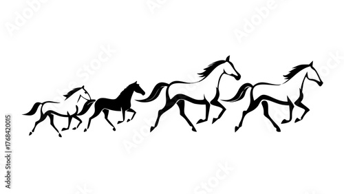 Dynamic herd of wild horses galloping freely in the wilderness, a symbol of strength, grace, and untamed spirit in a modern artistic design