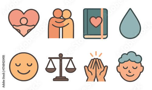 Set of colorful line icons representing emotions and concepts