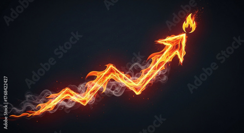 A fiery arrow points upwards, symbolizing growth, success, and upward trends, set against a dark backdrop, conveying a sense of power and determination