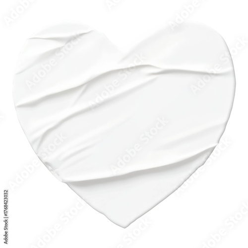 Wrinkled white heart paper texture overlay with soft folds and realistic light shadow