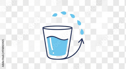 Illustration of a glass of water with water droplets and an arrow, representing hydration, health, and the importance of drinking water