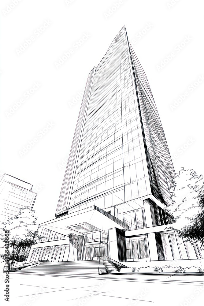 Fototapeta premium Modern architectural illustration of a high rise building