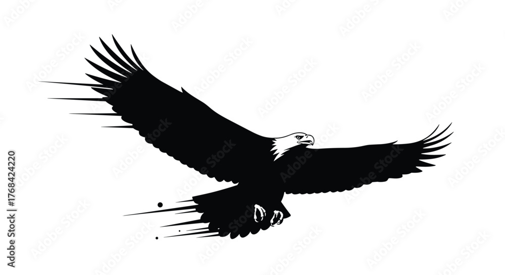 Fototapeta premium Dramatic silhouette of an eagle soaring with outstretched wings, conveying power, freedom, and a sense of the wild nature.