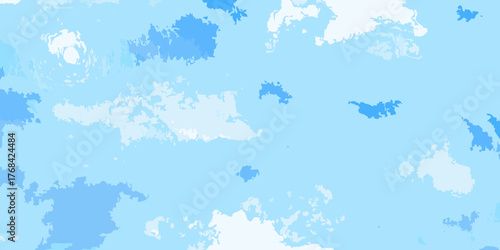 Abstract watercolor clouds in varying shades of blue and white against a light blue sky background