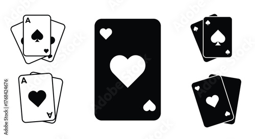 Black and white playing cards depicting hearts and spades isolated on white