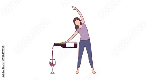 Balancing act: A woman's humorous take on fitness and indulgence with wine pouring