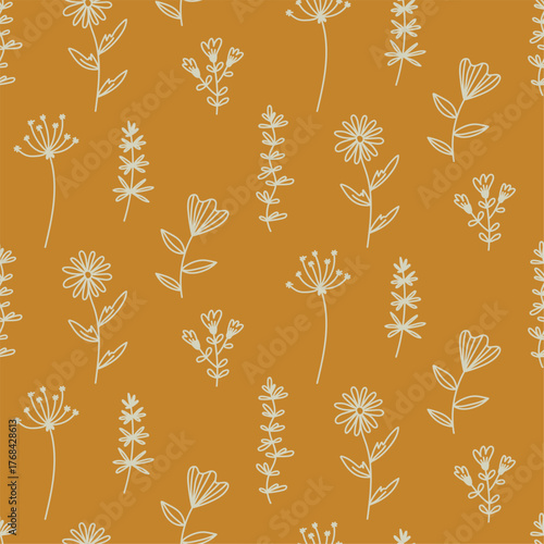Floral doodle seamless vector pattern. Vector illustration