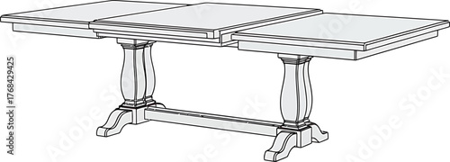 Extendable Dining Table Vector Art Illustration Kitchen Furniture Drawing in Detailed Outline