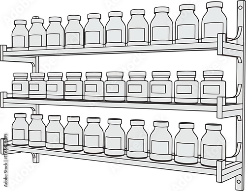Spice Rack Vector Illustration with Jars Bottles Line Art Kitchen Storage Organizer
