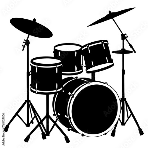 Vector illustration of drum set silhouette,  isolated on white background