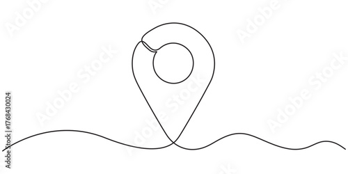 map gps location symbol one line drawing continuous minimalist. pin between two points mark place handdrawn single line illustration