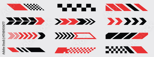 Car, Bike, and Truck Racing Vector Set – Sport Stripes, Checkered Flags, Motocross Labels, Dynamic Lines, and Drift Decals for High-Speed Motorsport Graphics