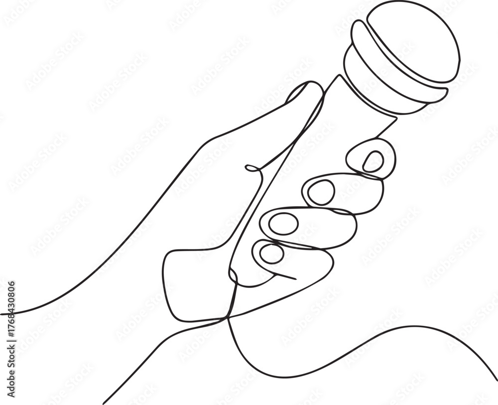 Fototapeta premium One continuous line drawing of a hand holding a microphone.