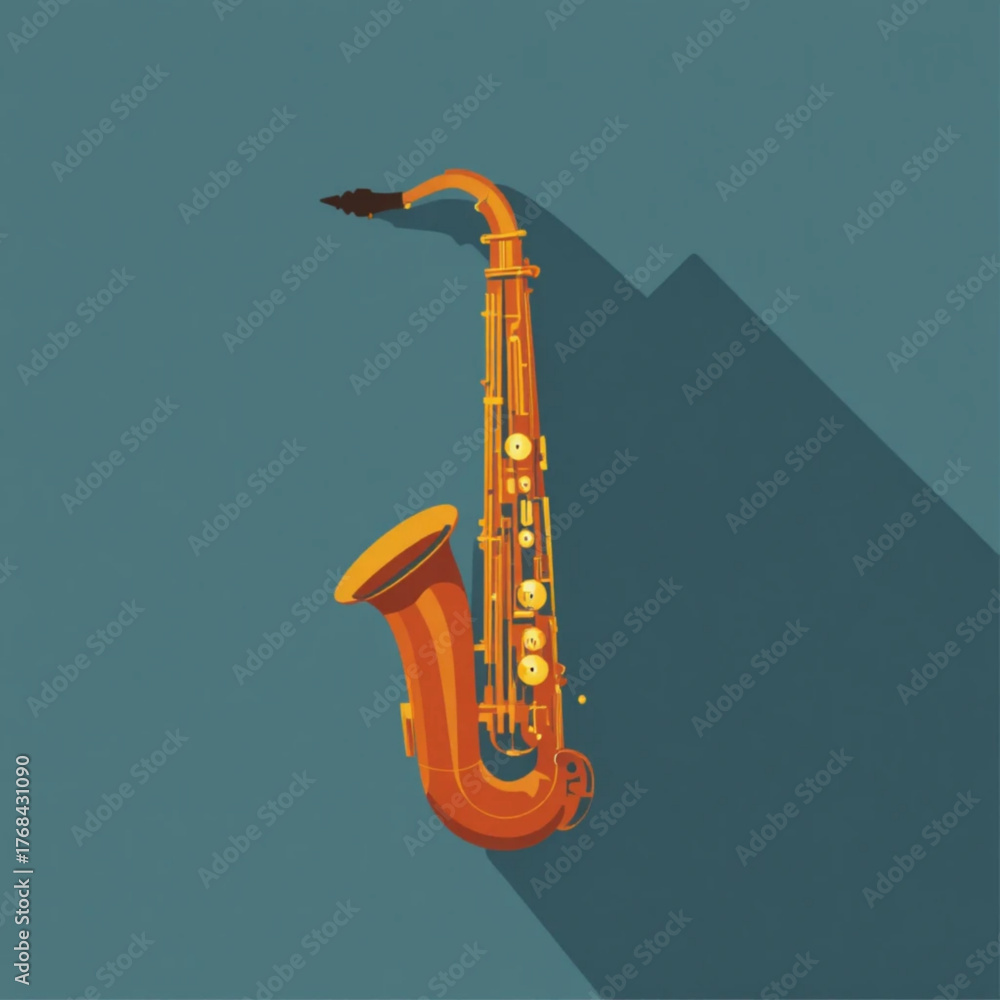 Flat colored saxophone with plain background 